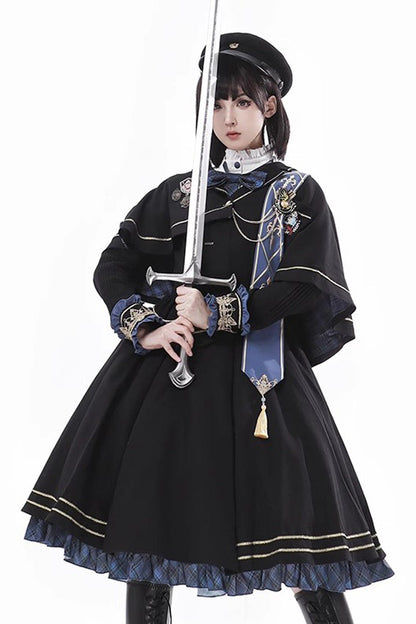 Black [Breaking Dawn] Stand Collar Long Sleeves Ruffle Gothic College Style Elegant Lolita Dress