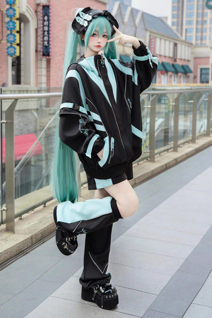 Black/Blue [Cyber Phantom] Hatsune Miku Long Sleeves Print Jirai Kei Cool Coat