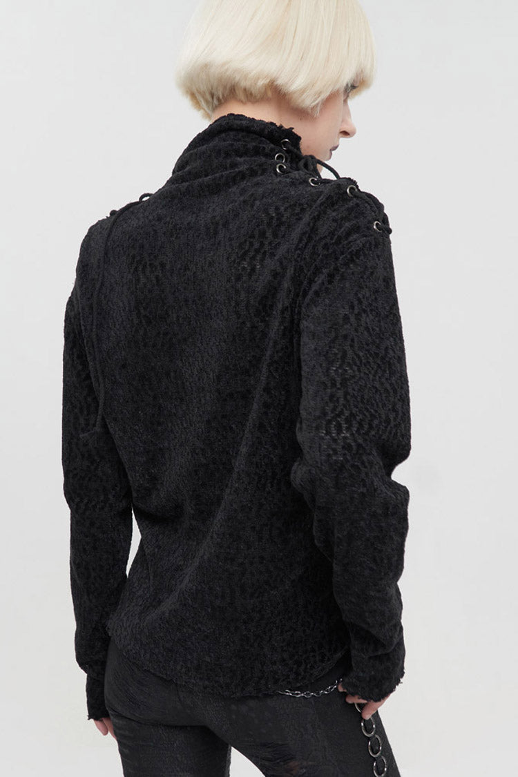 Black Wool Fabric Distressed Stitching Irregularly Pointed Hem Decadent Wind Long Sleeve Women's Punk Sweater