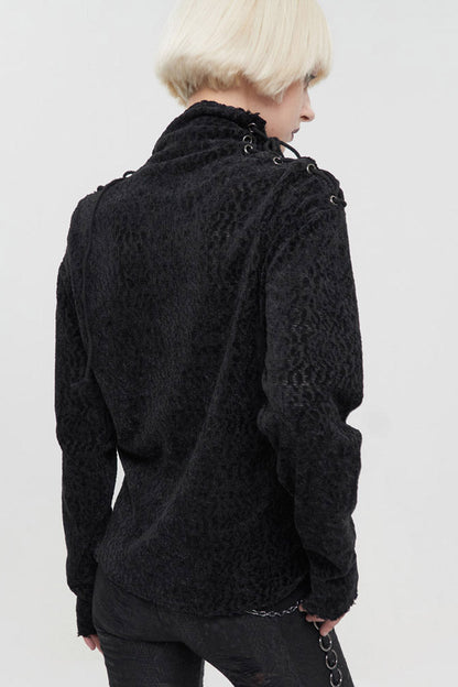 Black Wool Fabric Distressed Stitching Irregularly Pointed Hem Decadent Wind Long Sleeve Women's Punk Sweater