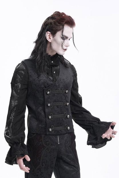 Black Sleeveless Floral Print Buckle-up Men's Gothic Vest