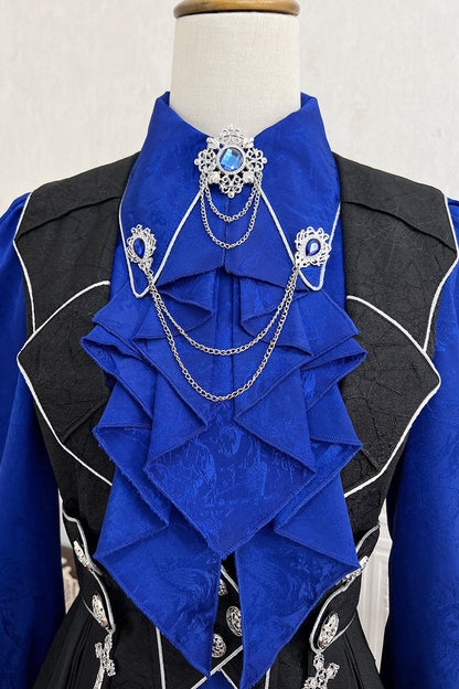 Black/Blue Courtly Knight-Style Long Sleeves Ruffle Embroidery Prince Ouji Lolita Set