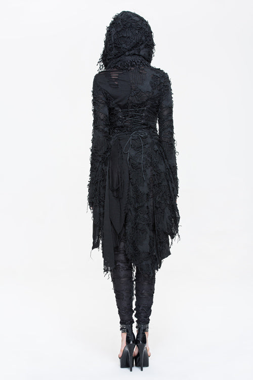 Black Ragged Horn Sleeves Womens Punk Long Coat