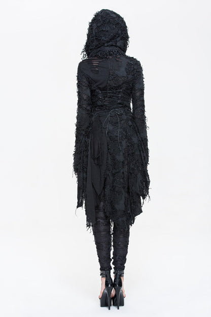 Black Ragged Horn Sleeves Womens Punk Long Coat