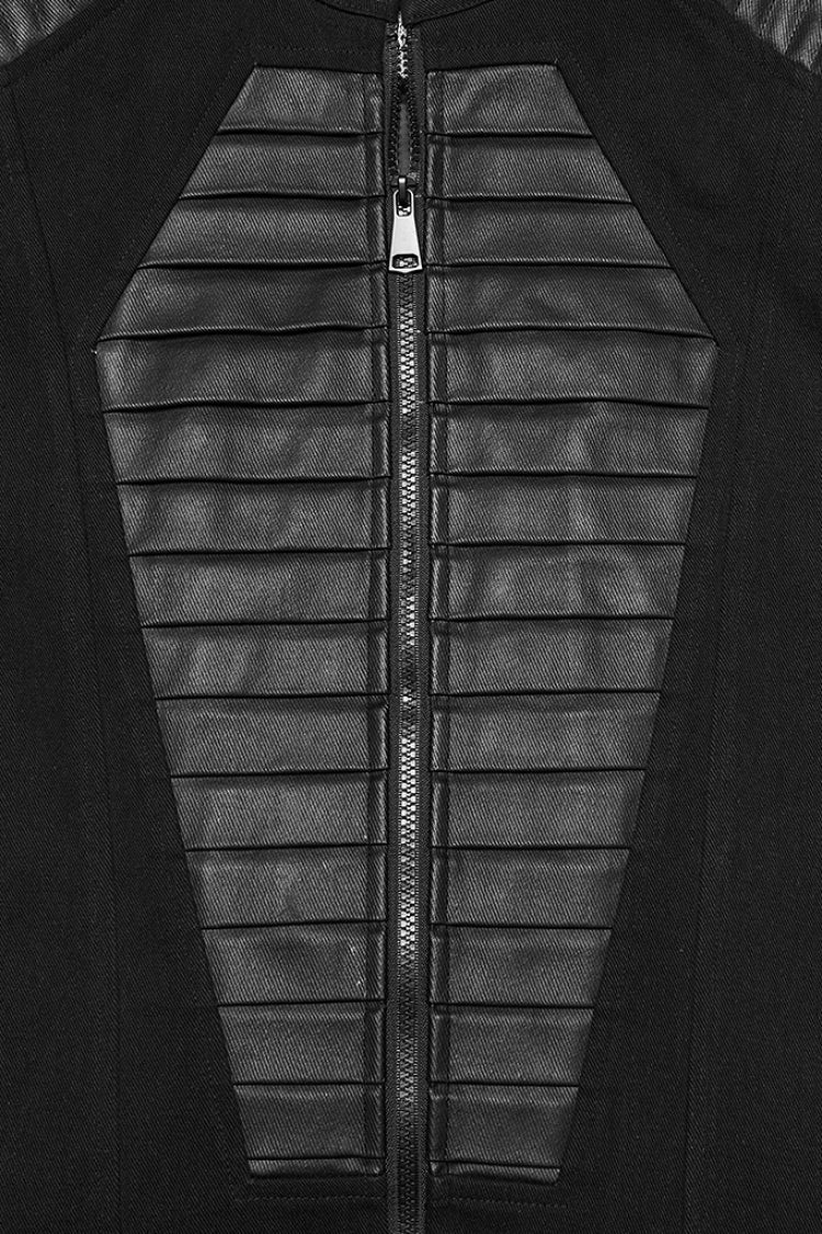 Black Stand Collar Long Sleeves Zipper Pleated Men's Punk Jacket