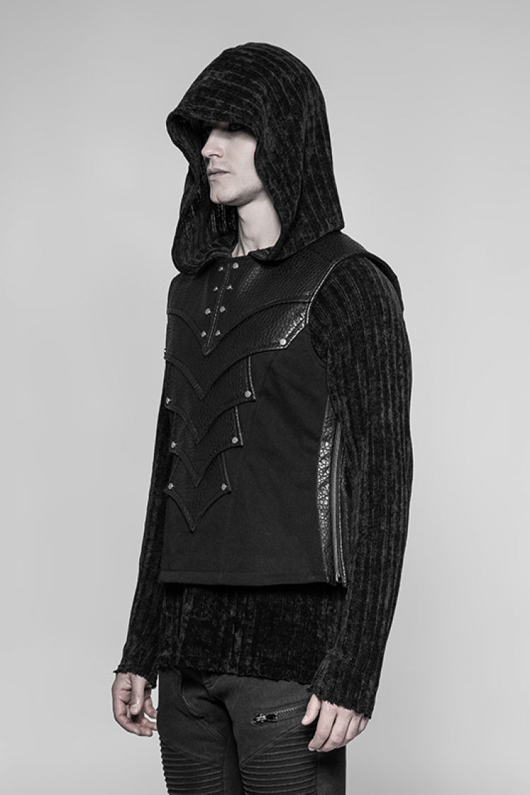 Black Sleeveless Faux Leather Detailed Men's Punk Vest