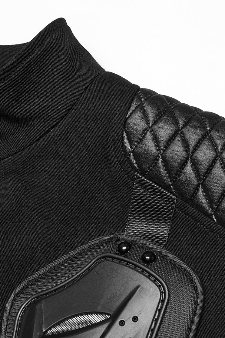 Black Stand Collar Armour Stitching Men's Punk Vest
