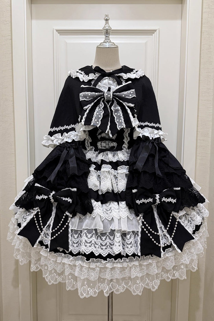 Black [Knot of the Crossed Heart] Sleeveless Multi-Layered Ruffle Hanayome Cardigan Bowknot Lace Lace-Up Sweet Lolita Jsk Dress
