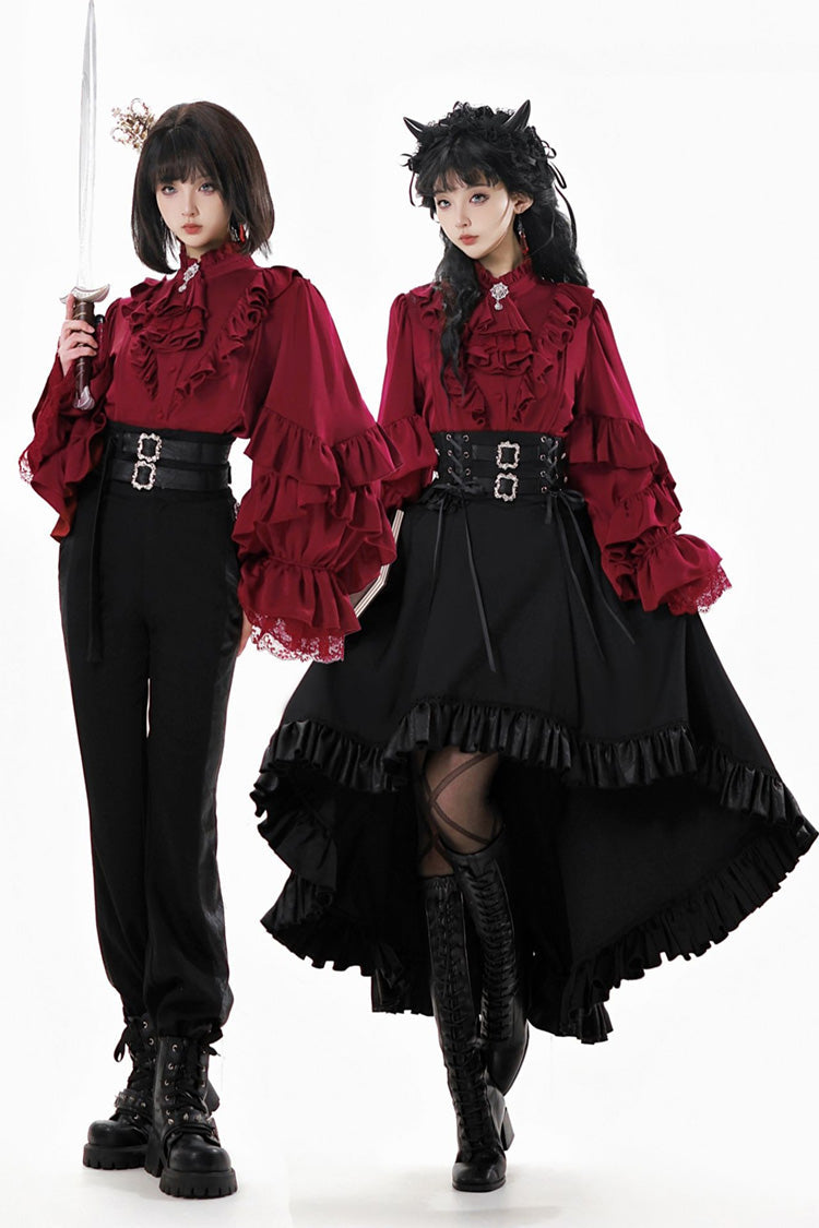 Black [Day and Night Song] Long Sleeves Ruffle Ouji Gothic Lolita Skirt Blouse