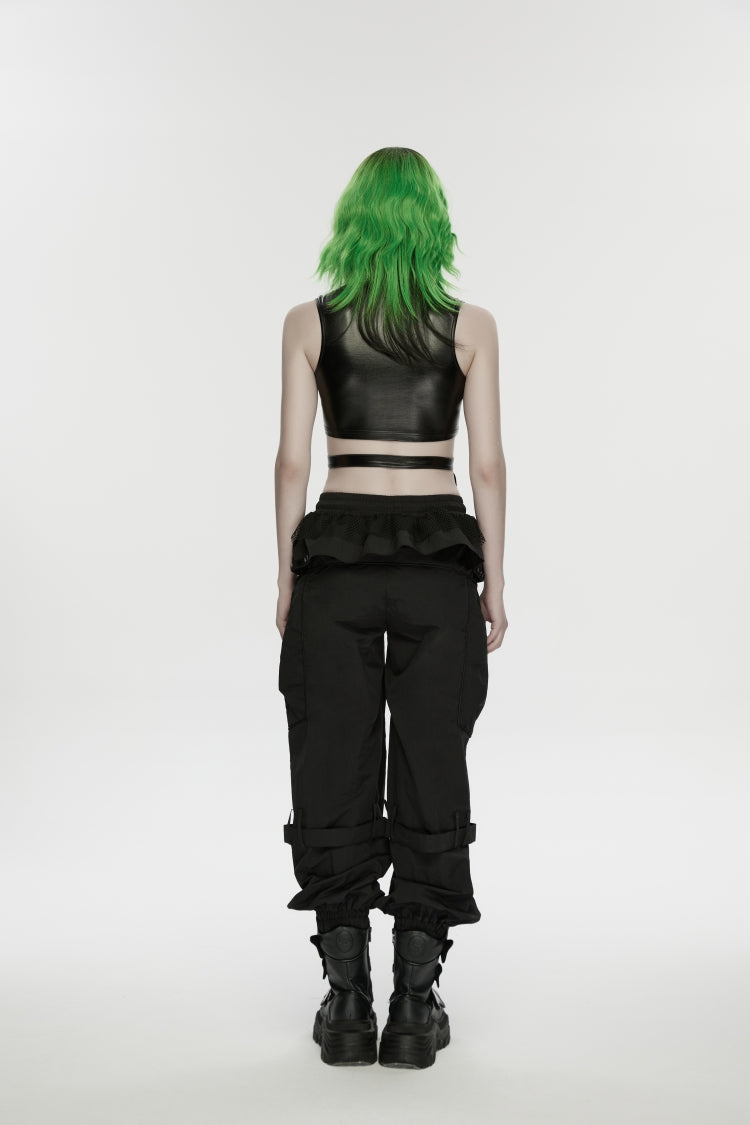 Pleated Women's Punk Ruffled Hem Big Pockets Cargo  Pants cool