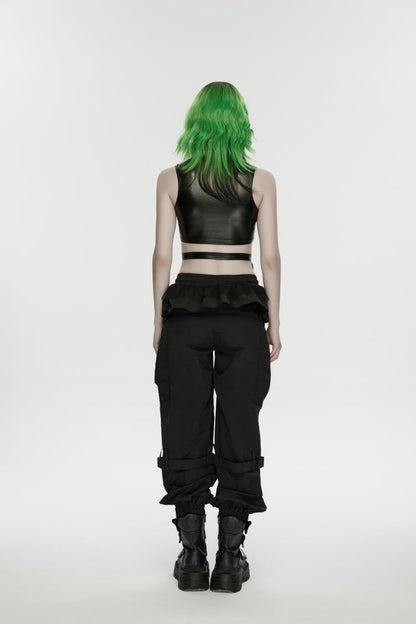 Pleated Women's Punk Ruffled Hem Big Pockets Cargo  Pants cool