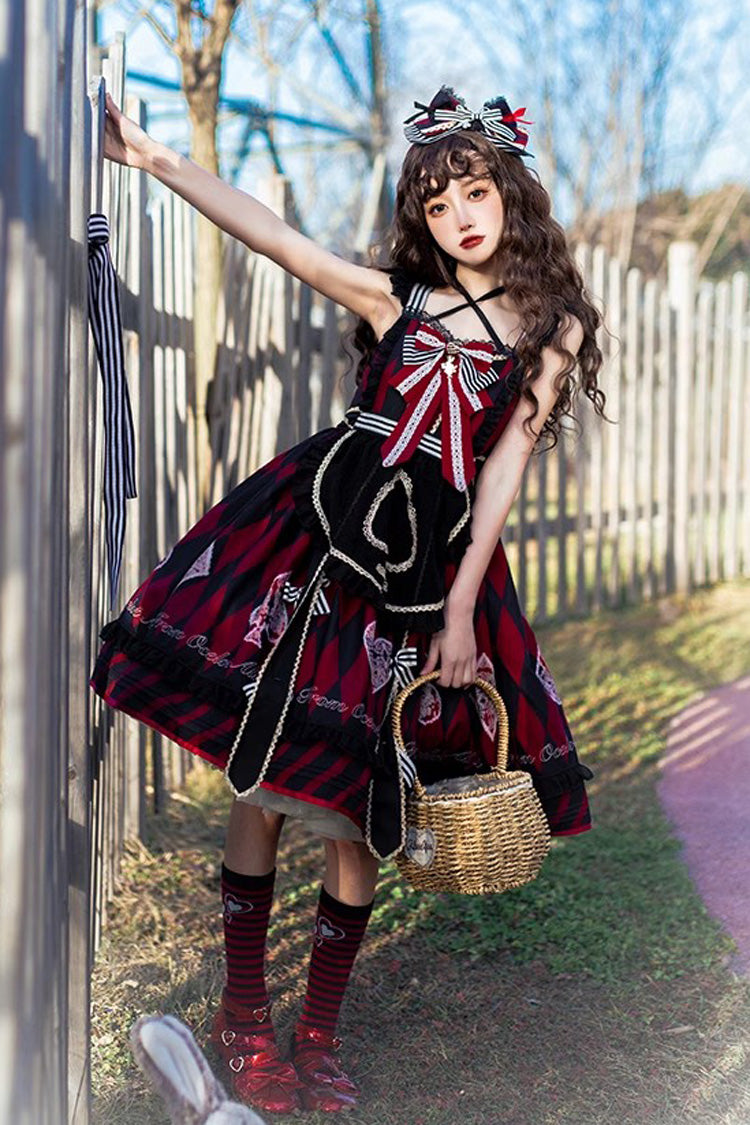 Black/Red Heart Print Bowknot Sweet Princess Alice Lolita Jsk Dress