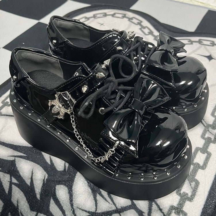 Spider Single-Strap Buckle Bow Round-Toe Punk Gothic Platform Shoes