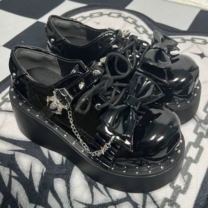 Spider Single-Strap Buckle Bow Round-Toe Punk Gothic Platform Shoes