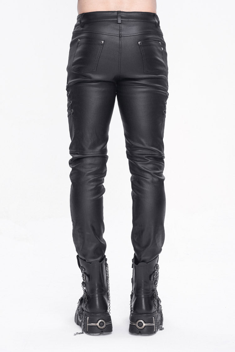 Black Studded Lace Up Leather Men's Punk Pants