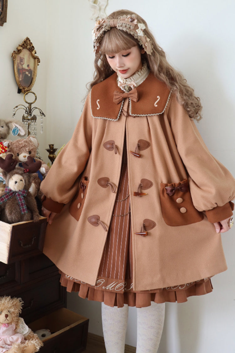 Brown Violin Embroidery Horn Button Sweet College Style Lolita Coat