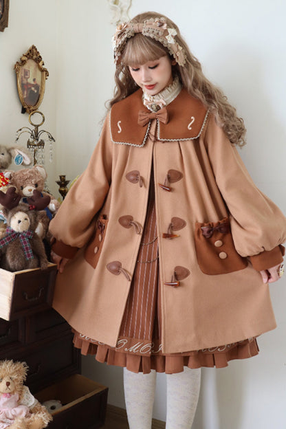 Brown Violin Embroidery Horn Button Sweet College Style Lolita Coat