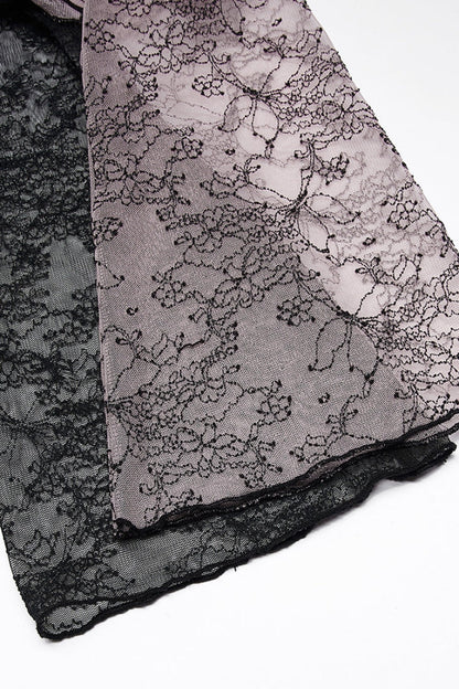 Pink/Black Gothic Lace Stitching Simple Sexy Style Thin See Through Horn Long Sleeved Women's T-Shirt