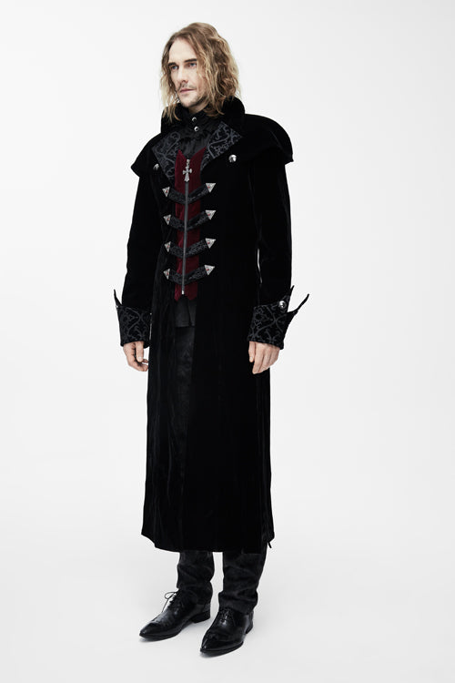 Western Fashion Gothic Pattern Event Shawl Collar Black Mens Velveteen Long Coats