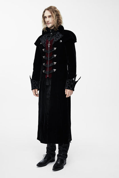 Western Fashion Gothic Pattern Event Shawl Collar Black Mens Velveteen Long Coats