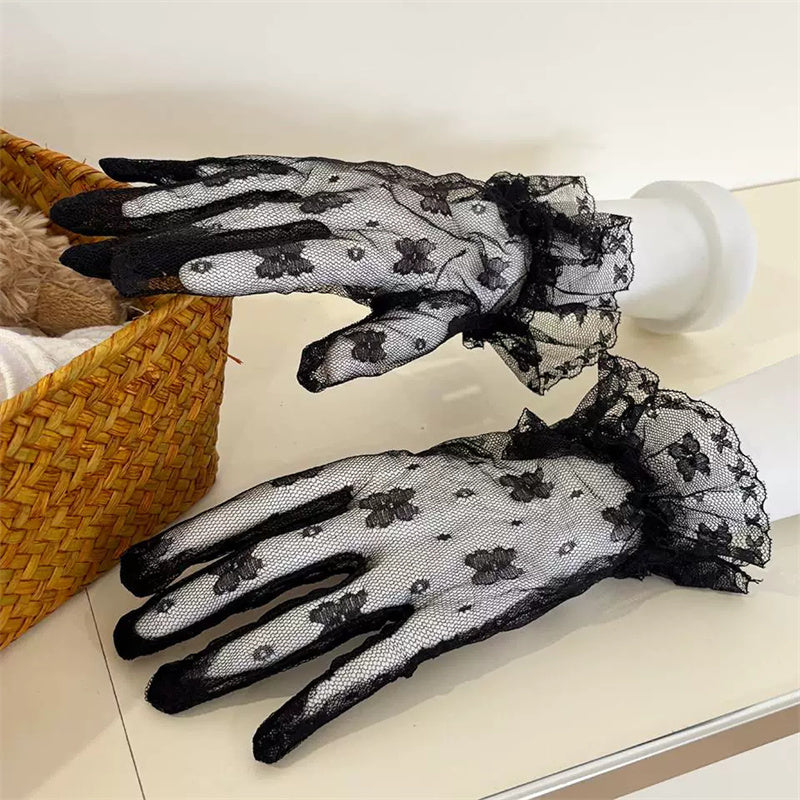Butterfly Embroidered Lace Mesh Sweet Lolita Gloves 2 Colors