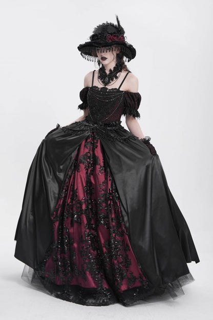 Black/Red Off Shoulder Embroidery Stitching Lace Women's Gothic Dress