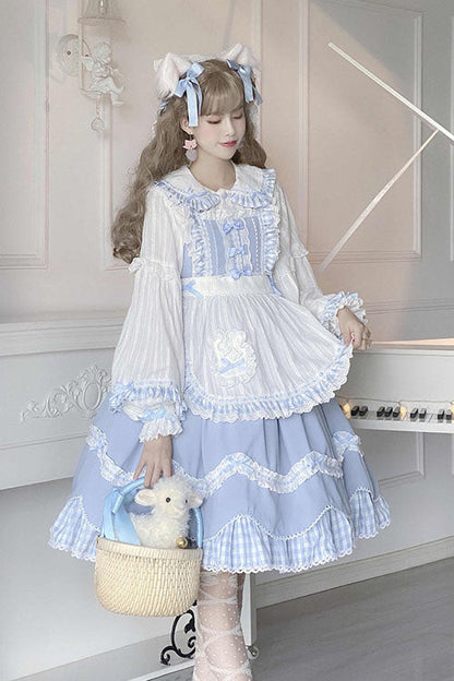 Blue Lapel Collar Bowknot Multi-Layer Ruffled Sweet Lolita JSK Dress