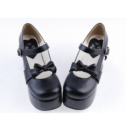 Black Round Toe Strap Bow Platform Classic Lolita Shoes