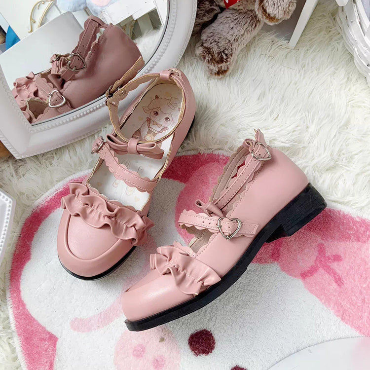Sweet Ruffle Bowknot Japanese Lolita Shoes 15 Colors