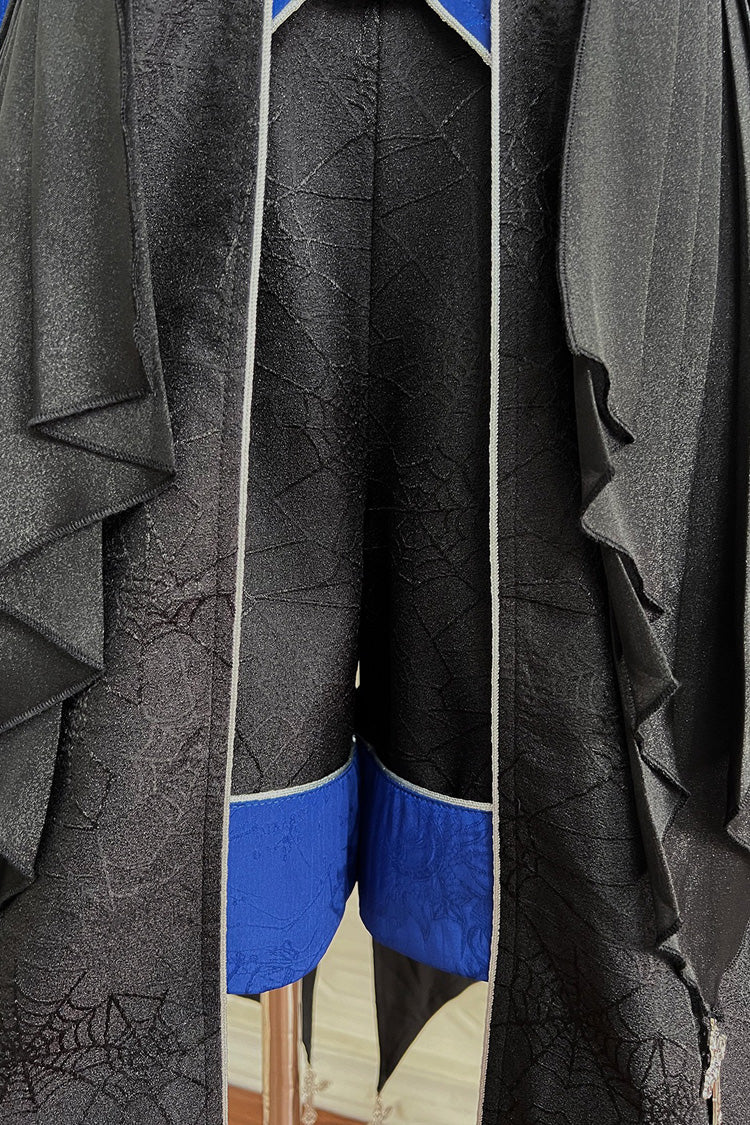 Black/Blue Courtly Knight-Style Long Sleeves Ruffle Embroidery Prince Ouji Lolita Set