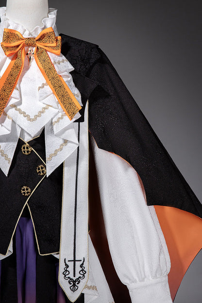 Black/Brown [Little Devil] Stand Collar Long Sleeves Gradient Print Ruffle Bowknot Gothic Prince Ouji Lolita Set