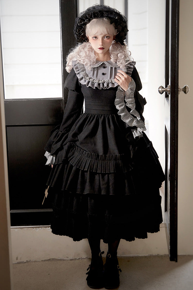 Black [Chapter of the Night] Long Hime Sleeves Ruffle Bowknot Gothic Lolita Dress