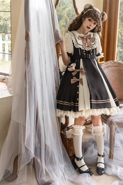 Black/White Chocolate Workshop Short Version Elegant Short Puff Sleeves Sweet Lolita Dress