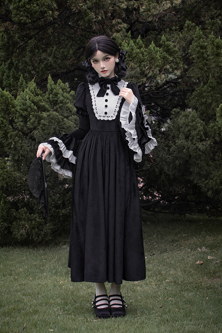 Black [Sleepless Night] Long Hime Sleeves Ruffle Bowknot Gothic Lolita Dress
