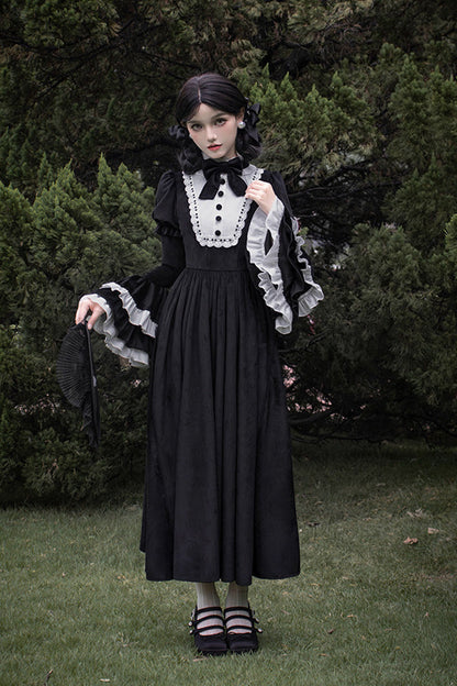 Black [Sleepless Night] Long Hime Sleeves Ruffle Bowknot Gothic Lolita Dress