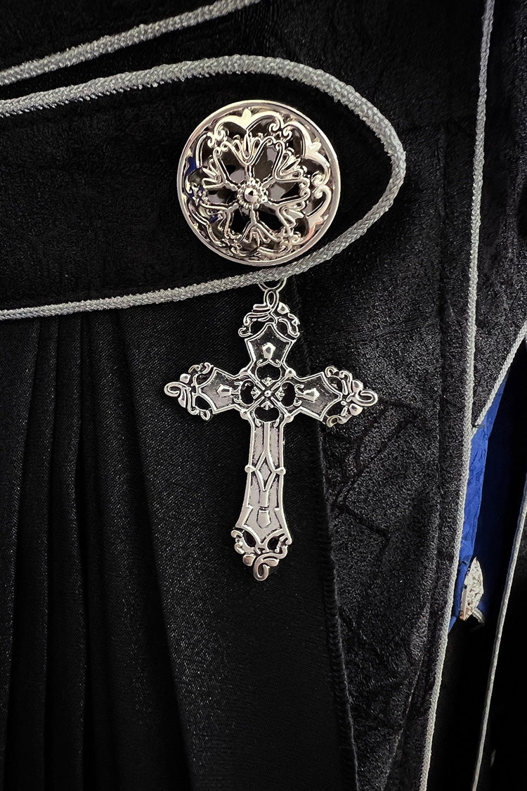 Black/Blue Courtly Knight-Style Long Sleeves Ruffle Embroidery Prince Ouji Lolita Set
