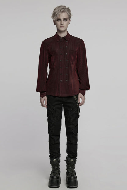 Black/Red Double-breasted Long Puff Sleeves Men's Gothic Blouse