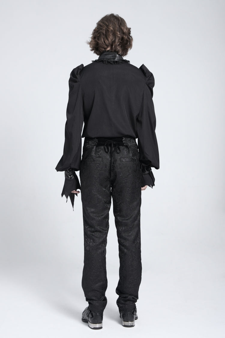Black Stand Collar Long Puff Sleeves Men's Gothic Batlike Blouse