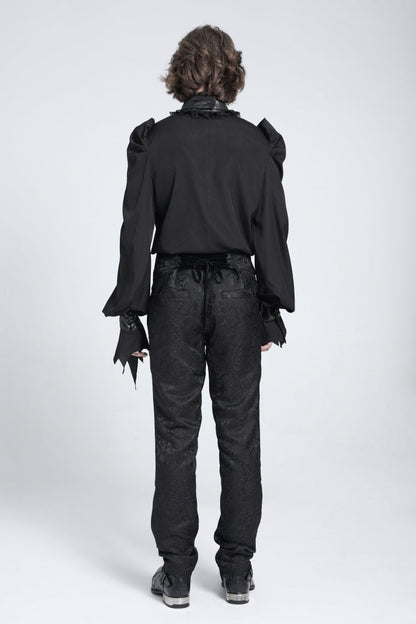 Black Stand Collar Long Puff Sleeves Men's Gothic Batlike Blouse