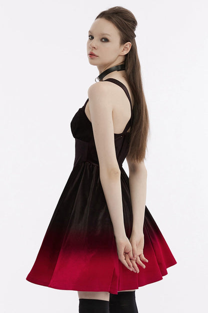 Black/Red Sleeveless Gradient Ruffle Embroidery Women's Gothic Dress