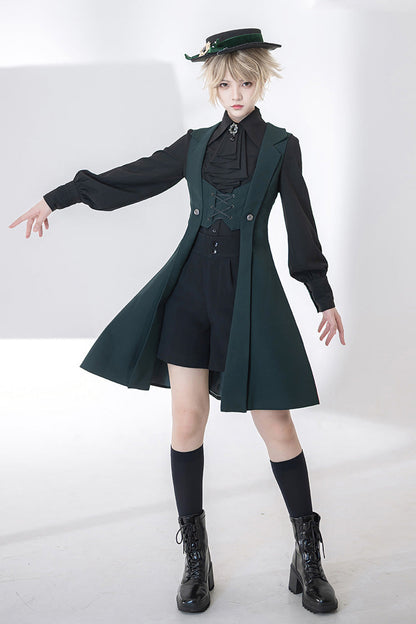 Green Lace-Up Slim Gothic Vintage Handsome Ouji Lolita Vest