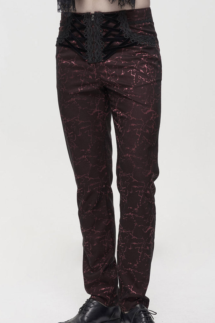 ine Gothic Glossy Pattern Drawstring Lace Decoration Men's Pants