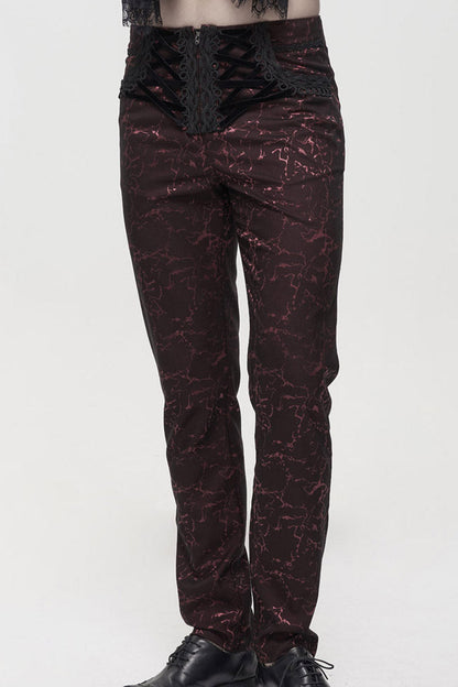 ine Gothic Glossy Pattern Drawstring Lace Decoration Men's Pants
