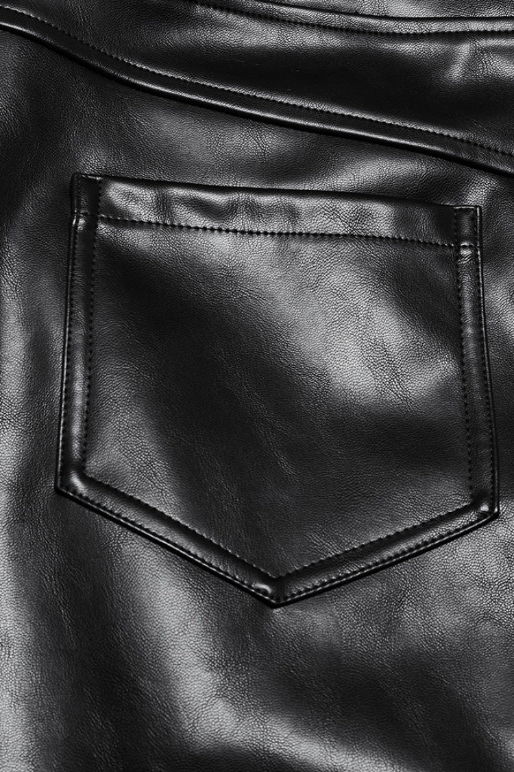 Black Print Men's Punk Leather Pants