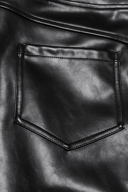 Black Print Men's Punk Leather Pants