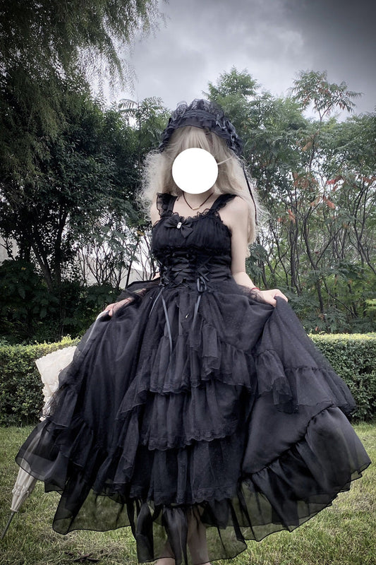 Black [Moonlight Sonata] Ruffle Cardigan Bowknot Lace Gothic Vintage Lolita Jsk Dress