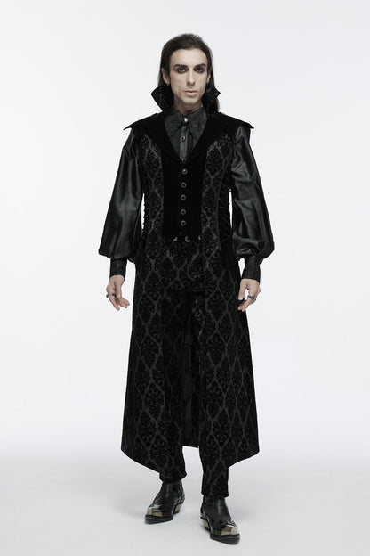 Black Sleeveless Floral Print Lace-Up Men's Gothic Waistcoat
