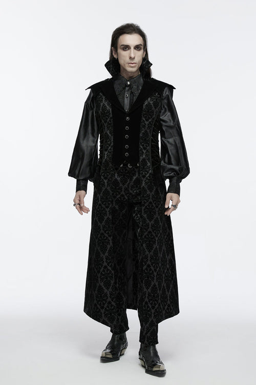 Black Sleeveless Floral Print Lace-Up Men's Gothic Waistcoat