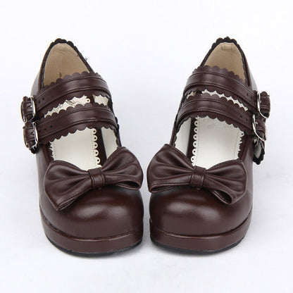 Double Buckle Bowknot Sweet Lolita Shoes
