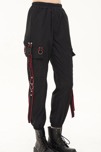 Black Punk Casual Skull Webbing Decoration Women's Long Pants